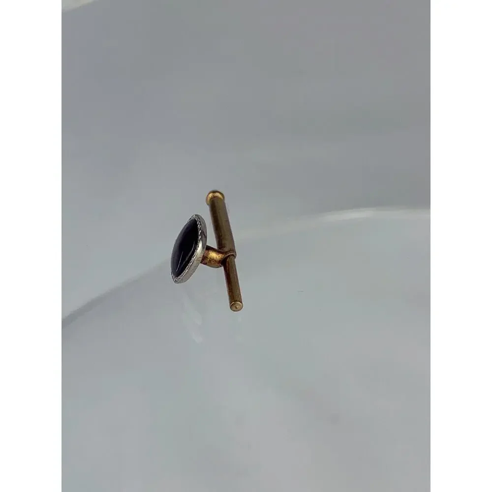 Single Black MOP Pearl 10k Gold Plated Tuxedo Shirt Stud Swank Square Vintage